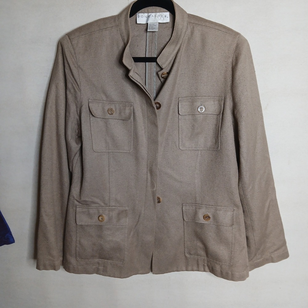 Doncaster Women's Silk Jacket Tan Brown Neutral Button Front Blazer